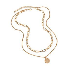 Women Fashion Half Opal Mini Beads Double-Layer Gold Fashion Necklace